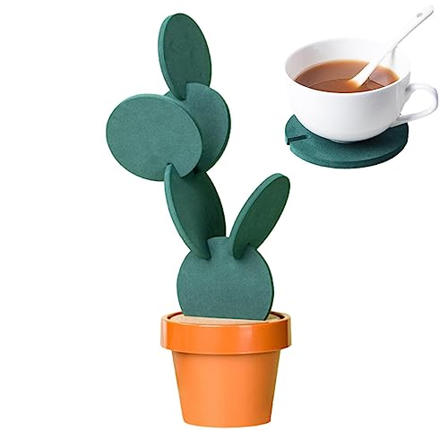Set mit 6 Kaktus Untersetzern | Kreative Tischuntersetzer in Kaktusform mit Blumentopfhalter, Lustige Untersetzer für Zuhause, Büro, Bar-Dekoration von Rosixehird
