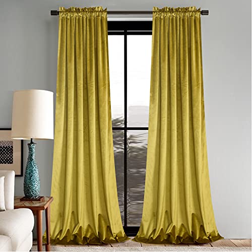 Roslynwood Gold Palm Velvet Vorhänge, 274,3 cm lang, superweich, Raumverdunkelung, Fensterbehandlung für Schlafzimmer/Wohnzimmer, Urlaubs-Hintergründe, B 52 x L 108, 2 Paneele von Roslynwood