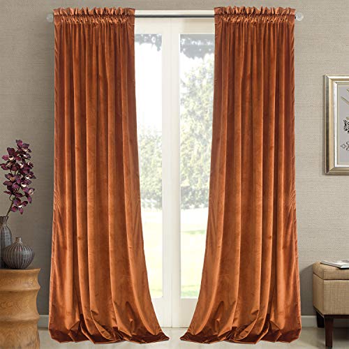 Roslynwood Home Velvet Orange Vorhang 243,8 cm – robuste Vorhänge, energieeffiziente Raumverdunkelung, Stangentaschen-Vorhänge, Fensterabdeckungs-Set für Heimkino/Wohnzimmer, 132 x 244 cm (B x L), von Roslynwood