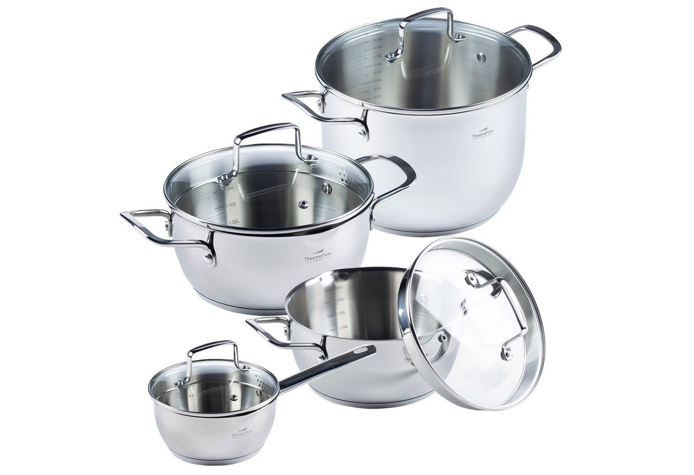 ROSMARINO Topf-Set Edelstahl Topfset Milchtopf Induktion mit Deckel, Kochtopf Set, Cromargan® Edelstahl Rostfrei 18/10 von ROSMARINO