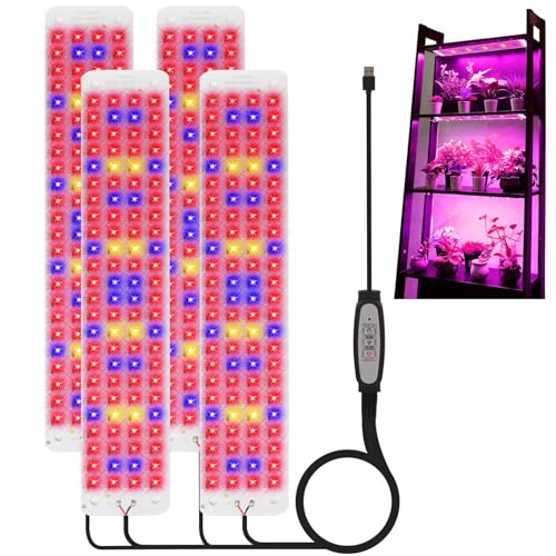 Pflanzenlampe LED, 4 Stück Pflanzenlicht Wachsen licht, Grow Light mit 3/9/12H Zeitschaltuhr 4 Arten von Helligkeit für Zimmerpflanzen (Rotes & Blaues Licht Modell) von Rosnek