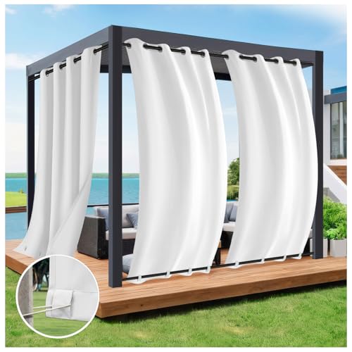 Rosnek 2 Stück Outdoor Vorhang Wetterfest Unten Gewichtet, Outdoorvorhänge mit Ösen 274x132cm Outdoor Vorhänge Wasserdicht Außenvorhang,Winddicht Balkon Gardinen für Terrasse,Pergola,Pavillon von Rosnek