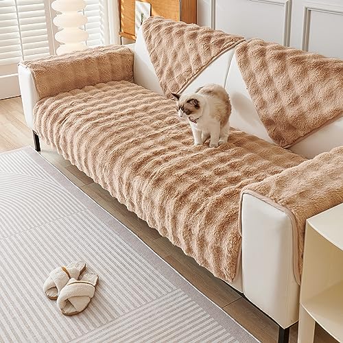 Rosnek Couch überwurf,Plüsch Superweich Sofaüberwurf rutschfest Sofabezug Sofaüberwurf Verdicktes Dekoration Für 2 3 Sitzer Sofa,2er 3er Sofa mit Armlehne,90x90 cm,Kamel von Rosnek