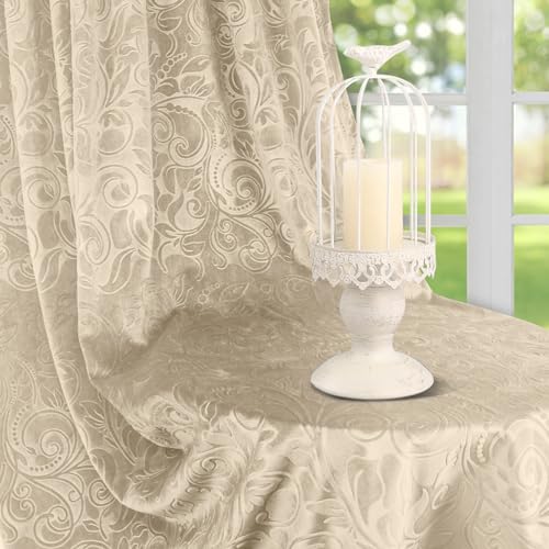Rosnek Gardinen Blickdicht Kräuselband 2er Set,H213xB132CM Thermogardine Luxus Samt Vorhang Blickdicht mit Muster,übergardinen Vorhang Verdunkelung Barock Deko für Wohnzimmer,Beige von Rosnek
