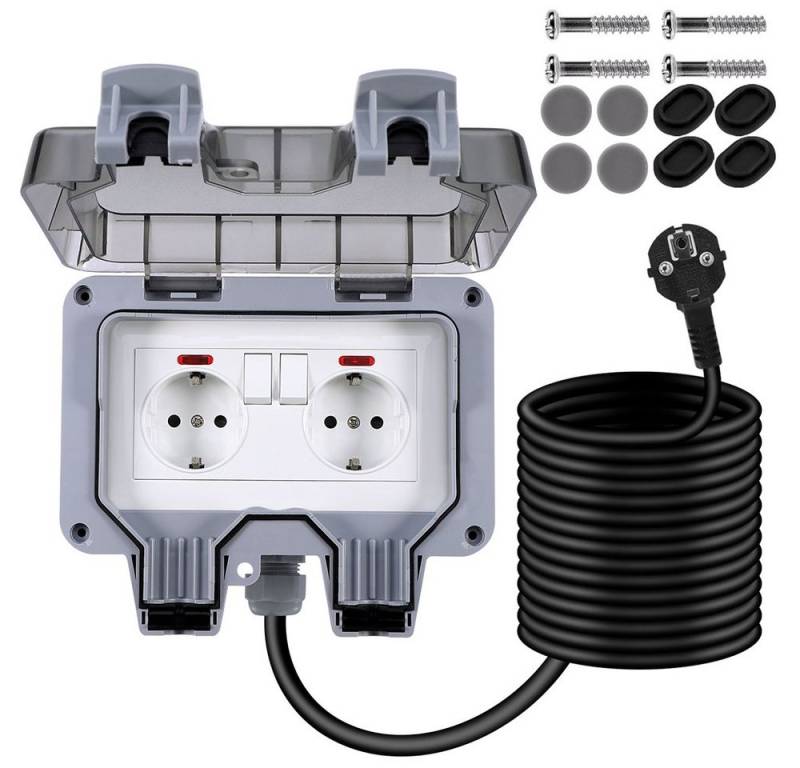Rosnek Gartensteckdose Außensteckdosen, Stecker Kabel Wandsteckdose Box, Für Garten, mit 3M/6M/10M Verlängerungskabel,IP66 Wasserdicht von Rosnek