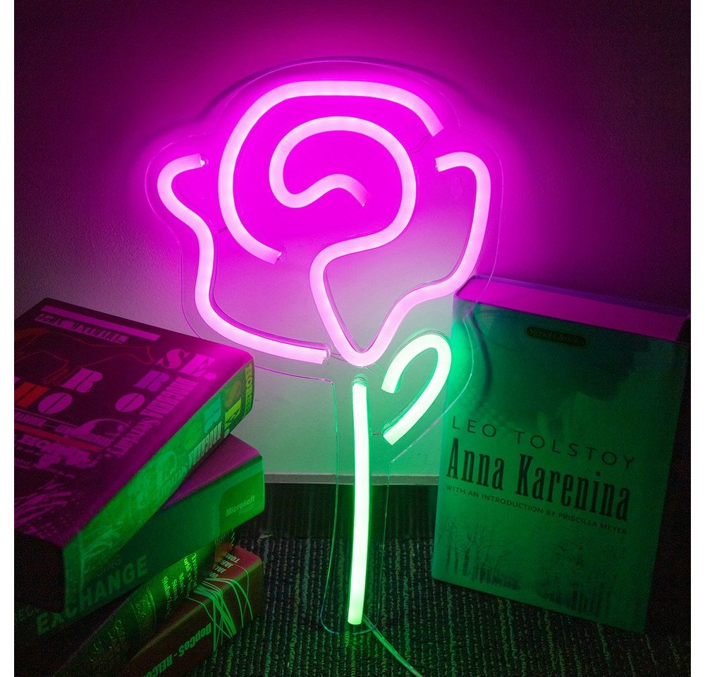 Rosnek LED Dekolicht Neon Lampe,Rose Ananas OPEN Good Vibes,Schlafzimmer Nachtlicht, Rose, mit USB transparenter Acrylrückwand von Rosnek