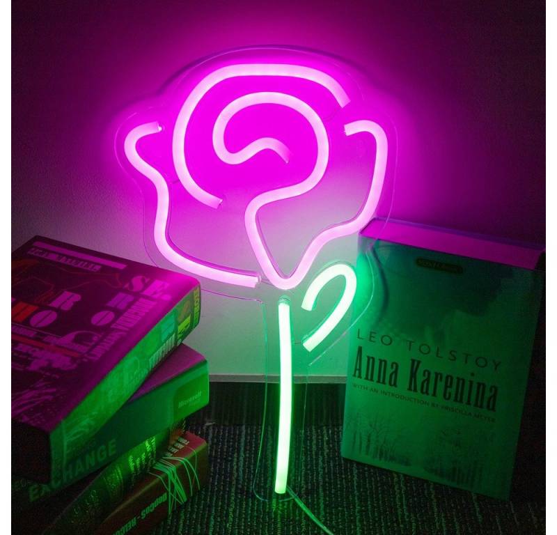 Rosnek LED Dekolicht Neon Lampe,Rose Ananas OPEN Good Vibes,Schlafzimmer Nachtlicht, Rose, mit USB transparenter Acrylrückwand von Rosnek