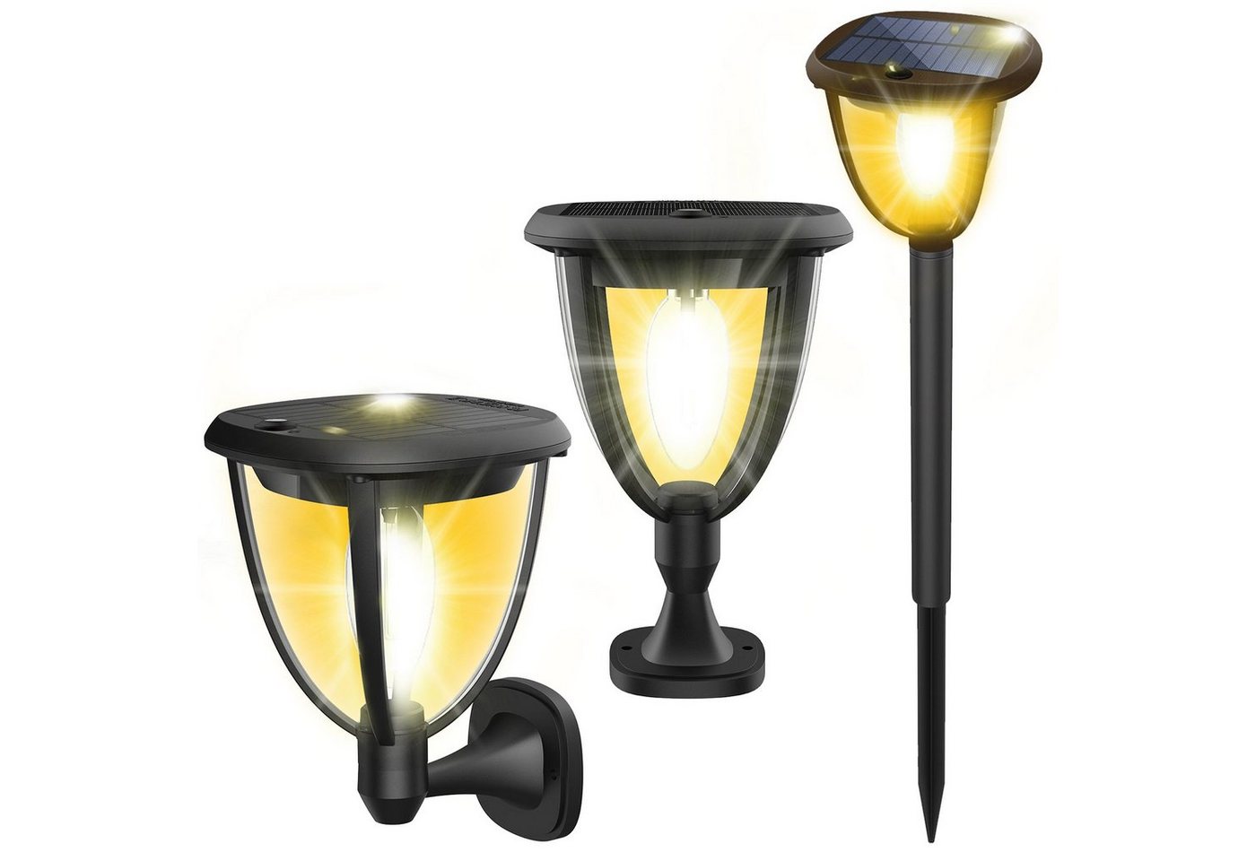Rosnek LED Gartenleuchte 2 Stück, 3 in 1, Solar, 2 Beleuchtungsmodi, für Zaun Terrasse Garten, Warmweiß, Pfostenlampe, wasserdicht von Rosnek