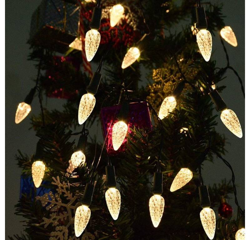 Rosnek LED-Lichterkette 5M, 8 Modi, Wasserdicht, Batterie, Auto Timer, für Weihnachtsbaum, LED C6 Mini Glühbirne, Garten Wohnzimmer Deko von Rosnek