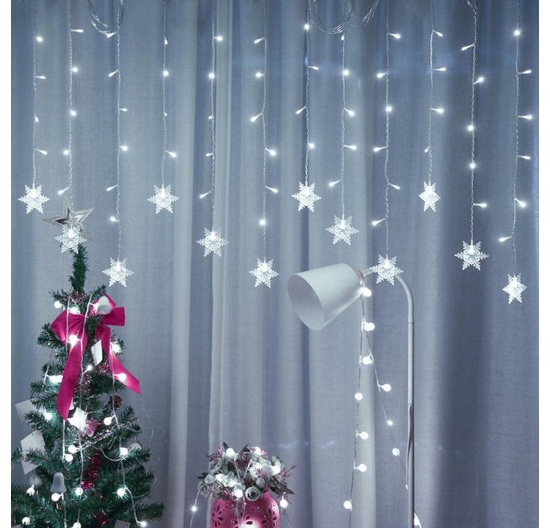 Rosnek LED-Lichterkette LED Schneeflocke Märchen String Vorhang Lichter, für Weihnachten Party, 8 verschiedene Modi und Speicherfunktionen von Rosnek