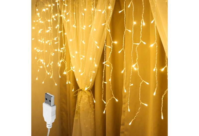 Rosnek LED-Lichtervorhang 3M, 96LEDs,12 Stränge, Wasserdicht, USB, für Wand Fenster Schlafzimmer, Party Deko von Rosnek