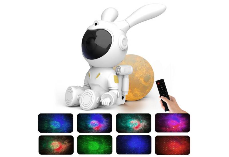 Rosnek LED Nachtlicht Astronaut Sternenhimmel Projektor Dimmbar RGB, Galaxy Projector Hase, Stimmungslicht Fernbedienung Timer Kinder Deko Zimmer Party Geschenk von Rosnek