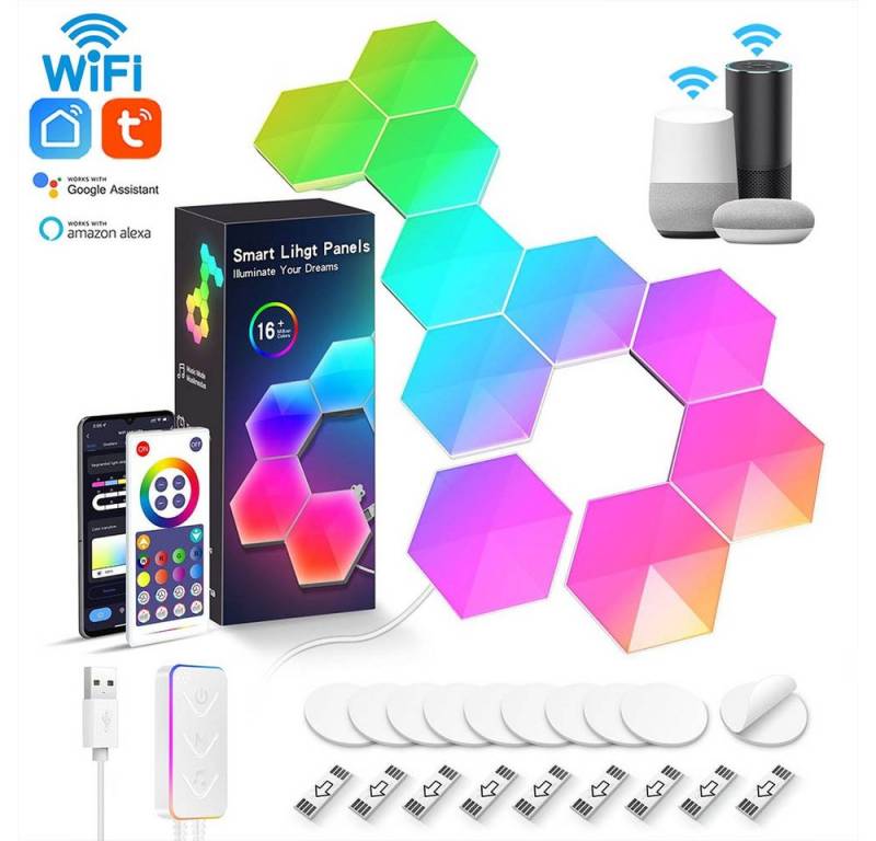Rosnek LED Nachtlicht Smart, Sechseck, RGB, Musiksyn, für Schlafzimmer Spielzimmer Deko, RGB, App/Fernbedienung Rosnek LED Nachtlicht Smart, Sechseck, RGB, Musiksyn, für Schlafzimmer Spielzimmer Deko, RGB, App/Fernbedienung von Rosnek