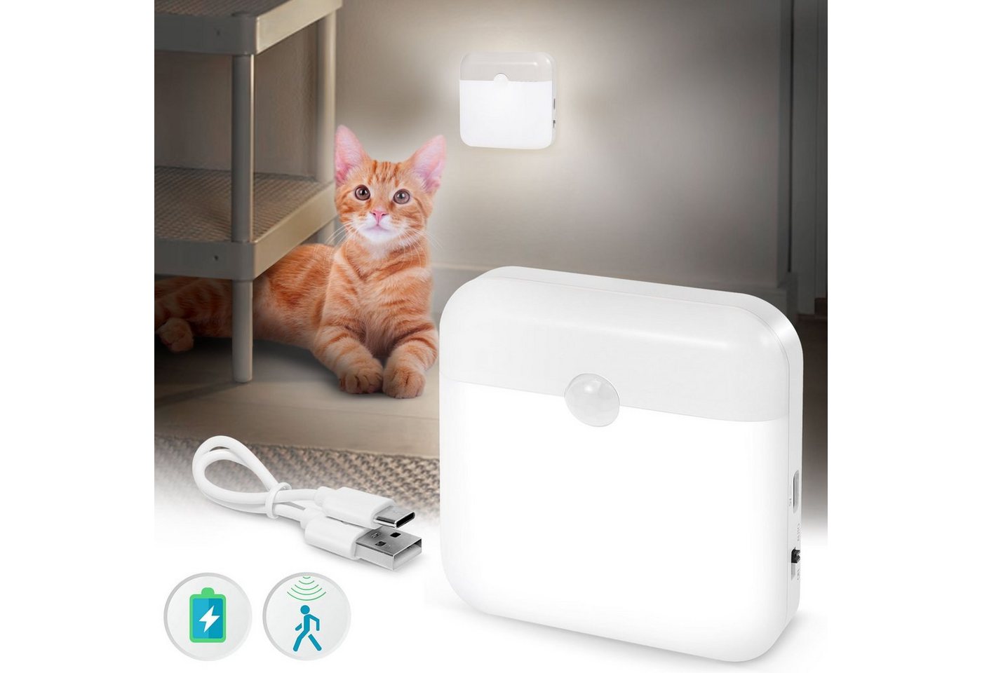 Rosnek LED Nachtlicht Wiederaufladbar, Bewegungssensor, für Kleiderschrank Schlafzimmer, Warmweiß, Weiß, Duale Lichtfarbe, Küche Treppe Hausflur Deko von Rosnek