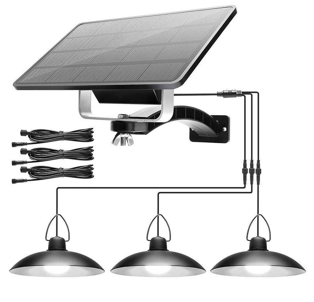 Rosnek LED Solarleuchte 1/2/3/4 Kopf, Solar-Pendelleuchten, für Shop Hof Garage Veranda, Weiß, 1 Solarmodul mit 3 Lampen, Tageslichtweiß, IP65 wasserdicht, LED-Schuppen-Leuchten von Rosnek