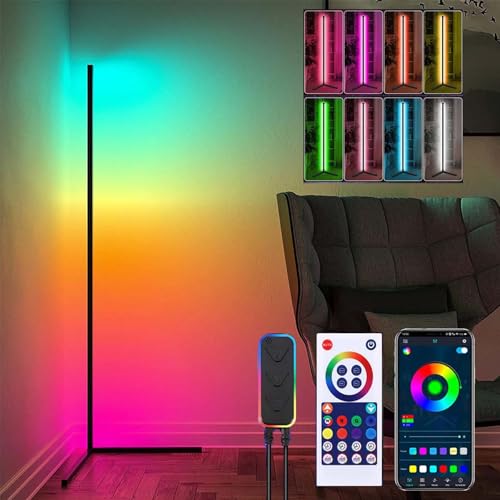 Rosnek LED Stehlampe, 120cm Ecklampe RGB Dimmbar mit Fernbedienung und APP Steuerung, 16 Millionen Farben, Musik Synchronisieren & Timing -Funktion für Schlafzimmer, Spielzimmer, Büro, Lesesaal von Rosnek