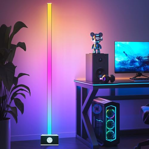 Rosnek LED Stehlampe, 80cm RGB Dimmbar Ecklampe mit Fernbedienung und APP Steuerung, 16 Millionen Farben, Musik Synchronisieren & Timing -Funktion für Schlafzimmer, Spielzimmer, Lesesaal, Büro von Rosnek