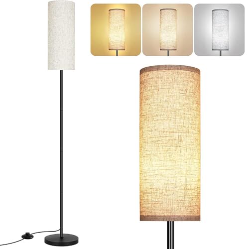 Rosnek LED Stehlampe Wohnzimmer Dimmbar, E26 Leselampe mit Leinen Lampenschirm, Standleuchte mit 3 Farbtemperaturen für Büro, Schlafzimmer, Lesen, Schwarz von Rosnek