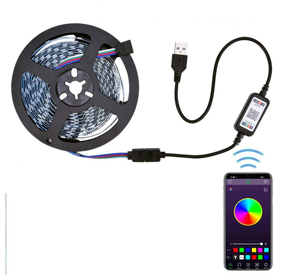 Rosnek LED-Streifen 1-5M, 5V, RGB,5050 SMD, USB App,TV Hintergrund-Beleuchtung Licht Band, Timer von Rosnek