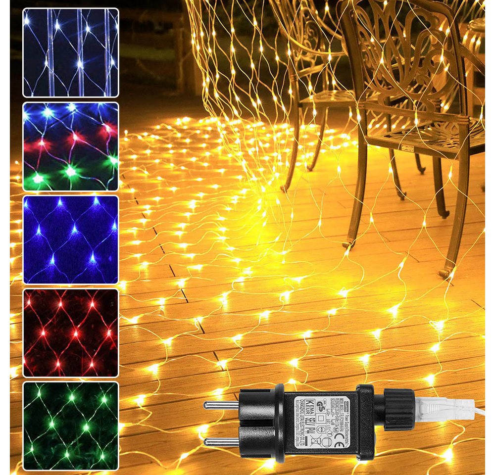 Rosnek Lichternetz Lichtervorhang mit Stecker, 8 Modi,Timer Speicherfunktion, 31V DC, für Büsche Garten Weihnachtsbaum Zimmer Balkon von Rosnek