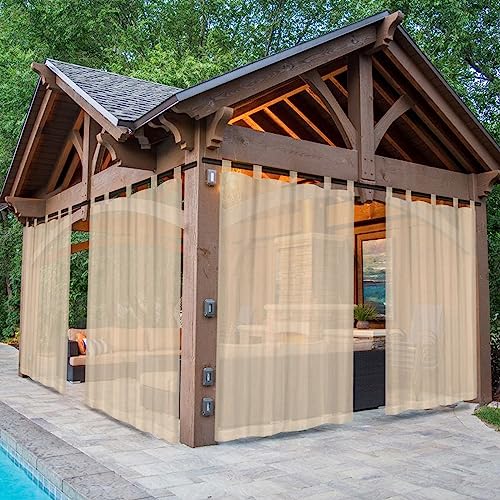 Rosnek Outdoor Vorhang Wetterfest Transparent mit Klettverschluss,B132xH213cm Wasserdicht Outdoorvorhänge Außenvorhang für Balkon Terrasse Garten Pergola Pavillon Sichtschutz Sonnenschutz,2er Set von Rosnek
