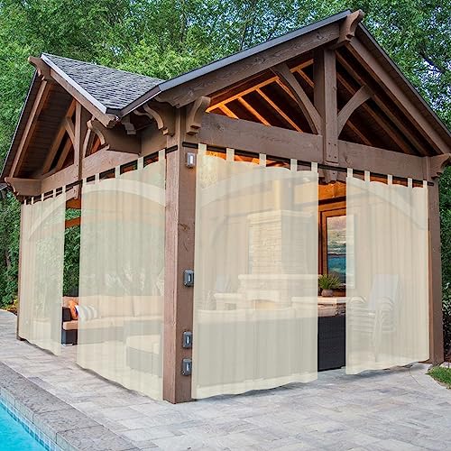 Rosnek Outdoor Vorhang Wetterfest Transparent mit Klettverschluss,B132xH213cm Wasserdicht Outdoorvorhänge Außenvorhang für Balkon Terrasse Garten Pergola Pavillon Sichtschutz Sonnenschutz,2er Set von Rosnek