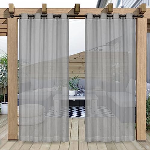 Rosnek Outdoor Vorhang Wetterfest Transparent mit Obere Ösen,B132xH213cm Wasserdicht Outdoorvorhänge Außenvorhang für Balkon Terrasse Garten Pergola Pavillon Sichtschutz,2 Stück,Grau von Rosnek