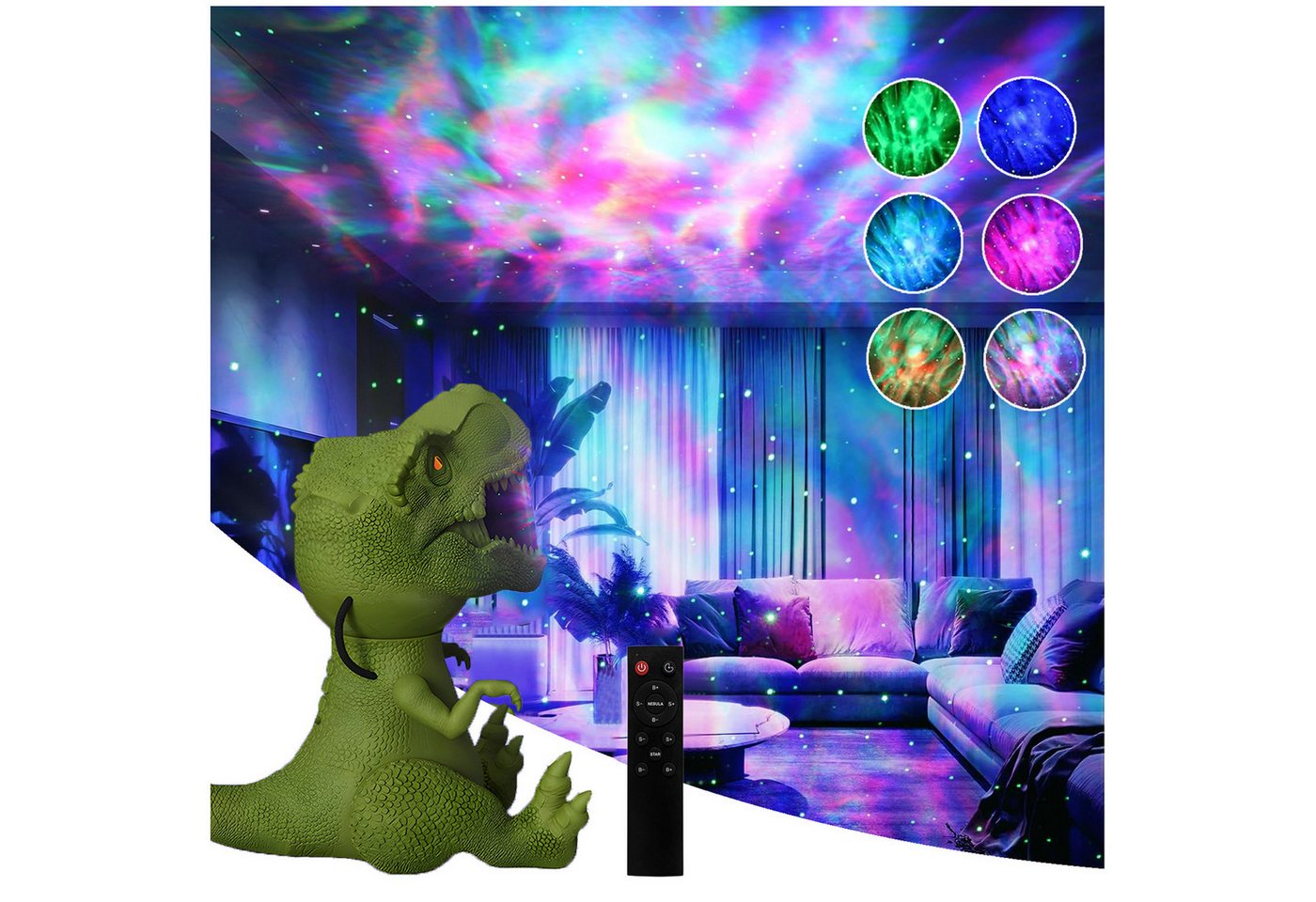 Rosnek Projektionslampe Sternenhimmel Projektor Dimmbar, Dinosaurier Nachlicht Nebel-Stern, Geschwindigkeit Einstellbar 360°Drehbar Timer Deko Stimmungslicht Grün Rosnek Projektionslampe Sternenhimmel Projektor Dimmbar, Dinosaurier Nachlicht Nebel-Stern, Geschwindigkeit Einstellbar 360°Drehbar Timer Deko Stimmungslicht Grün von Rosnek