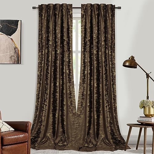 Rosnek Samt Vorhang Blickdicht 2er Set,Gardinen Kräuselband mit Heißprägen Muster,Thermogardine Verdunklungsgardine mit Multifunktionsband,H213xB132CM,Braun Rosnek Samt Vorhang Blickdicht 2er Set,Gardinen Kräuselband mit Heißprägen Muster,Thermogardine Verdunklungsgardine mit Multifunktionsband,H213xB132CM,Braun von Rosnek