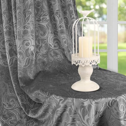 Rosnek Samt Vorhang Grau Blickdicht Kräuselband 2er Set,H260xB132CM Thermogardine Luxus Vorhang Blickdicht mit Muster,übergardinen Vorhang Verdunkelung Barock Deko für Wohnzimmer,Grau von Rosnek