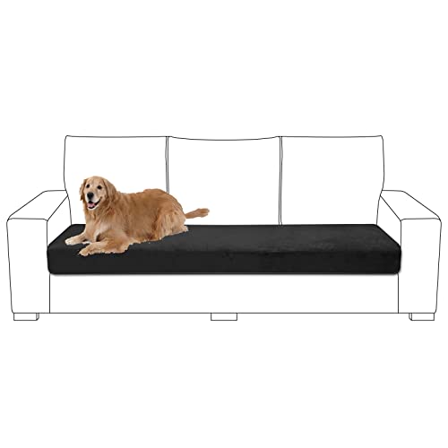 Rosnek Sofa Sitzkissenbezug Sofabezug 3 Sitzer, Samt Sofahusse 3 Sitzer Stretch Couchbezug,Sofa Cover Couch überzug für Sofa überzug L Form,Chaiselongue,Ecksofa,1 Stück,Schwarz von Rosnek