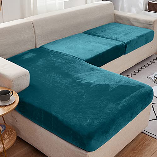 Rosnek Sofa Sitzkissenbezug für 4-Sitzer, Samt Stretch Bezug für Sofa Sitzkissen, Elastische Couchüberzüge, Sofasitzbezug Schonbezug Schutz Sofabezug L-förmiger Ecksofas (1 Stück, Blau) von Rosnek