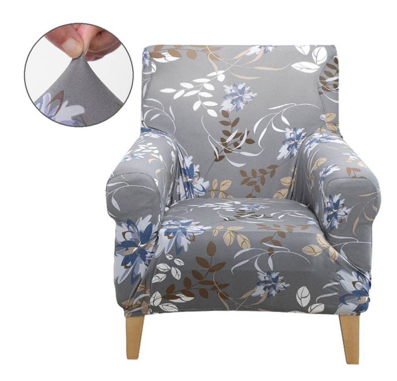 Rosnek Sofahusse Sofabezug 1 Sitzer Sesselhusse Sofaüberzug Elastisch Universal, Rutschfest Gummiband Spandex Blume-Blatt-Muster Grau von Rosnek