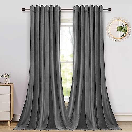 Rosnek Thermovorhang Kräuselband 2 Stück,70% Blackout Curtains Thermogardine Vorhang Samt,Verdunkelungsvorhänge übergardinen Vorhänge,Dunkelgrau,H213xB132CM von Rosnek