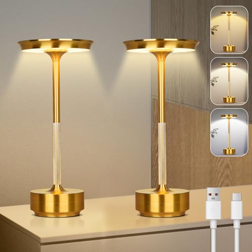 Rosnek Tischlampe Kabellose LED, 3 Farbtemperaturen Stufenlos Dimmbare Akku Tischleuchte, Touch Lampe mit USB-C, Gold Stylische Tischlampe Akku für Innen & Außenbereich, Metall Tischleuchte 2er-Set Rosnek Tischlampe Kabellose LED, 3 Farbtemperaturen Stufenlos Dimmbare Akku Tischleuchte, Touch Lampe mit USB-C, Gold Stylische Tischlampe Akku für Innen & Außenbereich, Metall Tischleuchte 2er-Set von Rosnek