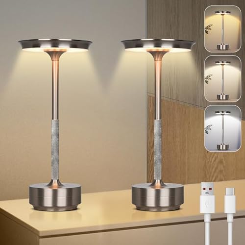 Rosnek Tischlampe Kabellose LED, 3 Farbtemperaturen Stufenlos Dimmbare Akku Tischleuchte, Touch Lampe mit USB-C, Silber Stylische Tischlampe Akku für Innen & Außenbereich, Metall Tischleuchte 2er-Set Rosnek Tischlampe Kabellose LED, 3 Farbtemperaturen Stufenlos Dimmbare Akku Tischleuchte, Touch Lampe mit USB-C, Silber Stylische Tischlampe Akku für Innen & Außenbereich, Metall Tischleuchte 2er-Set von Rosnek
