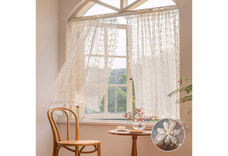 Qelus Vorhang Transparent mit Blumen Stickerei, 2er Set Landhausstil Voile Gardinen (2 St), Polyester-Mischgewebe, Deko Gardinen mit Stangentasche für Wohnzimmer und Schlafzimmer von Qelus