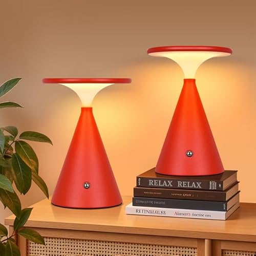 Tischlampe Kabellose LED, 4000mAh Dimmbare Akku Tischleuchte, Outdoor/Indoor Touch Lampe, 3 Farb Unbegrenztes Dimmen Stylische Tischlampe, Lampe Akku für Innen & Außenbereich (Rot, 2er Pack) von Rosnek