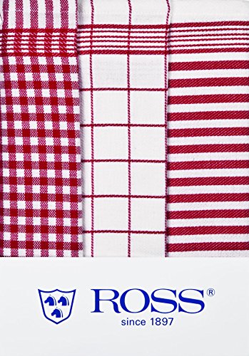 3er Pack Baumwoll - Geschirrtücher Größe 50 x 70 cm in 6 verschiedenen Farben (rot) von Ross