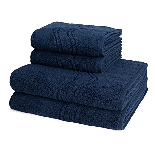 Ross - Cashmere Feeling - 2 X Handtuch 2 X Duschtuch - im Set (4er Set Nachtblau) von Ross