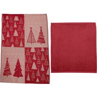 ROSS Geschirrtuch "Weihnachtsküchentuch - BAUM, Weihnachten", (Set, 2 tlg., 1x Frottiertuch uni - 50x50 cm, 1x Geschirrtuch mit Motiv - 50x70 cm) von Ross