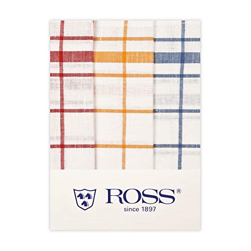 Ross 3er Pack Halbleinen-Geschirrtücher Karo rot-blau-gelb, 50x70 cm von Ross