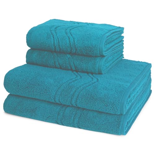 Ross - 4 teiliges Frottier-Set - Cashmere Feeling (2 X Handtuch 2 X Duschtuch im Set) - 520 g/m2 - Baumwolle - Walkfrottee - saugstark - weich und flauschig - Petrol von Ross