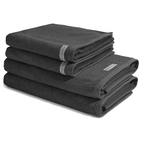 Ross - 4 teiliges Frottier-Set - Selection Bio-Baumwolle (2 X Handtuch 2 X Duschtuch im Set) - 540 g/m2 - Baumwolle - Frottee - saugstark - weich und flauschig - Anthrazit von Ross