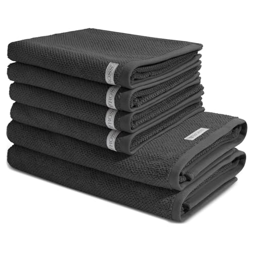 Ross - 6 teiliges Frottier-Set - Selection Bio-Baumwolle (4 X Handtuch 2 X Duschtuch im Set) - 540 g/m2 - Baumwolle - Frottee - saugstark - weich und flauschig - Anthrazit von Ross