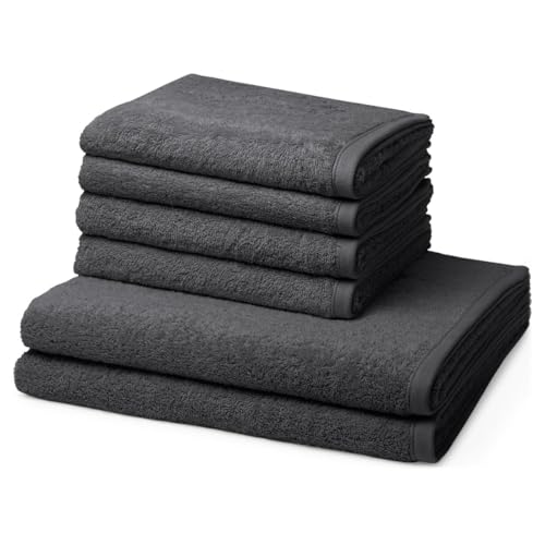 Ross - 6 teiliges Frottier-Set - Vita (4 X Handtuch 2 X Duschtuch im Set) - 520 g/m2 - Baumwolle - Walkfrottee - saugstark - weich und flauschig - Graphit von Ross