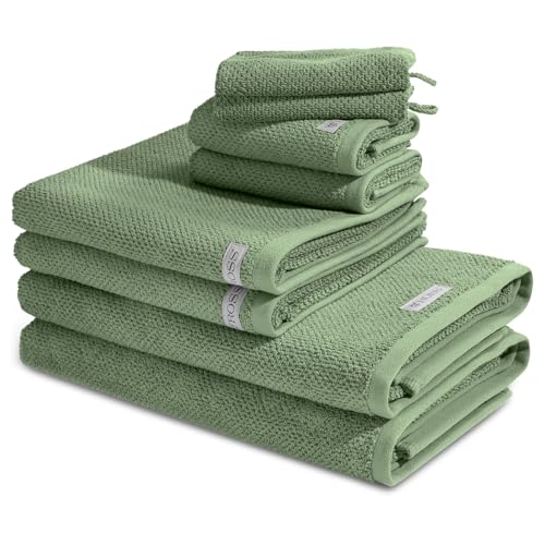 Ross - 8 teiliges Frottier-Set - Selection Bio-Baumwolle (2 X Wasch- 2 X Gäste- 2 X Dusch- 2 X Handtuch im Set) - 540 g/m2 - Baumwolle - Frottee - saugstark - weich und flauschig - Piniengrün von Ross