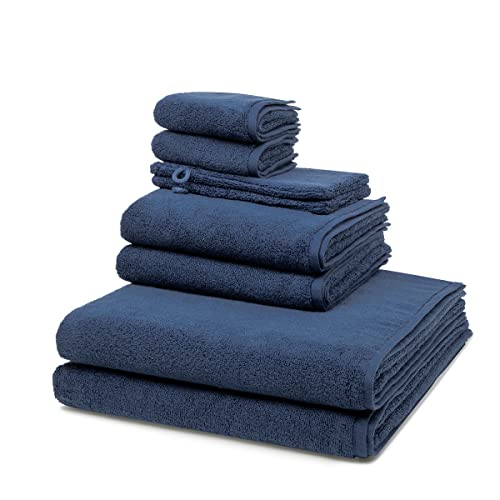 Ross - 8 teiliges Frottier-Set - Sensual Skin (2 X Wasch- 2 X Gäste- 2 X Dusch- 2 X Handtuch im Set) - 500 g/m2 - Baumwolle - Walkfrottee - saugstark - weich und flauschig - Nachtblau von Ross