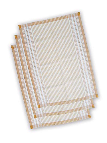 Ross - Geschirrtuch Blümchen mit Nadelstreifen Beige - Halbleine -50x70cm- 3er Pack von Ross