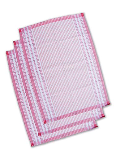 Ross - Geschirrtuch Blümchen mit Nadelstreifen Rot - Halbleine -50x70cm- 3er Pack von Ross